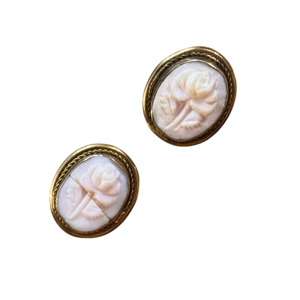 Vintage gold filled 800 silver Gold carved floral Cameo Earrings
